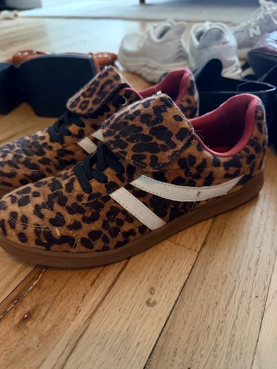 Leopard Print Sneakers with White Stripes - Picture 2 of 2